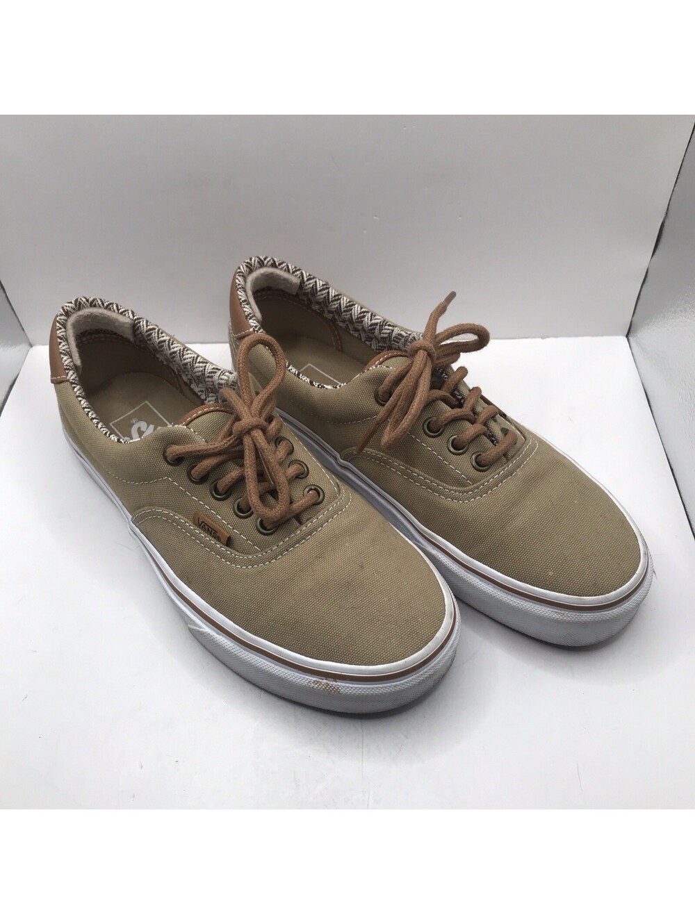 VANS Era Canvas Low Top Lace-Up Sneakers Beige/Brown/White Rubber Sole